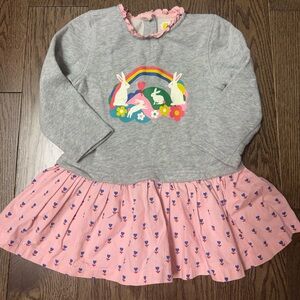 Mini Boden Rainbow Bunny Sweatshirt Dress with tulip size 12/18M